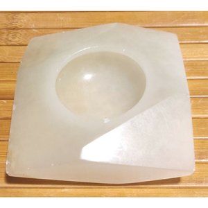 Vintage Natural Marble Diamond Disk Candle Holder Stone Polished White Onyx